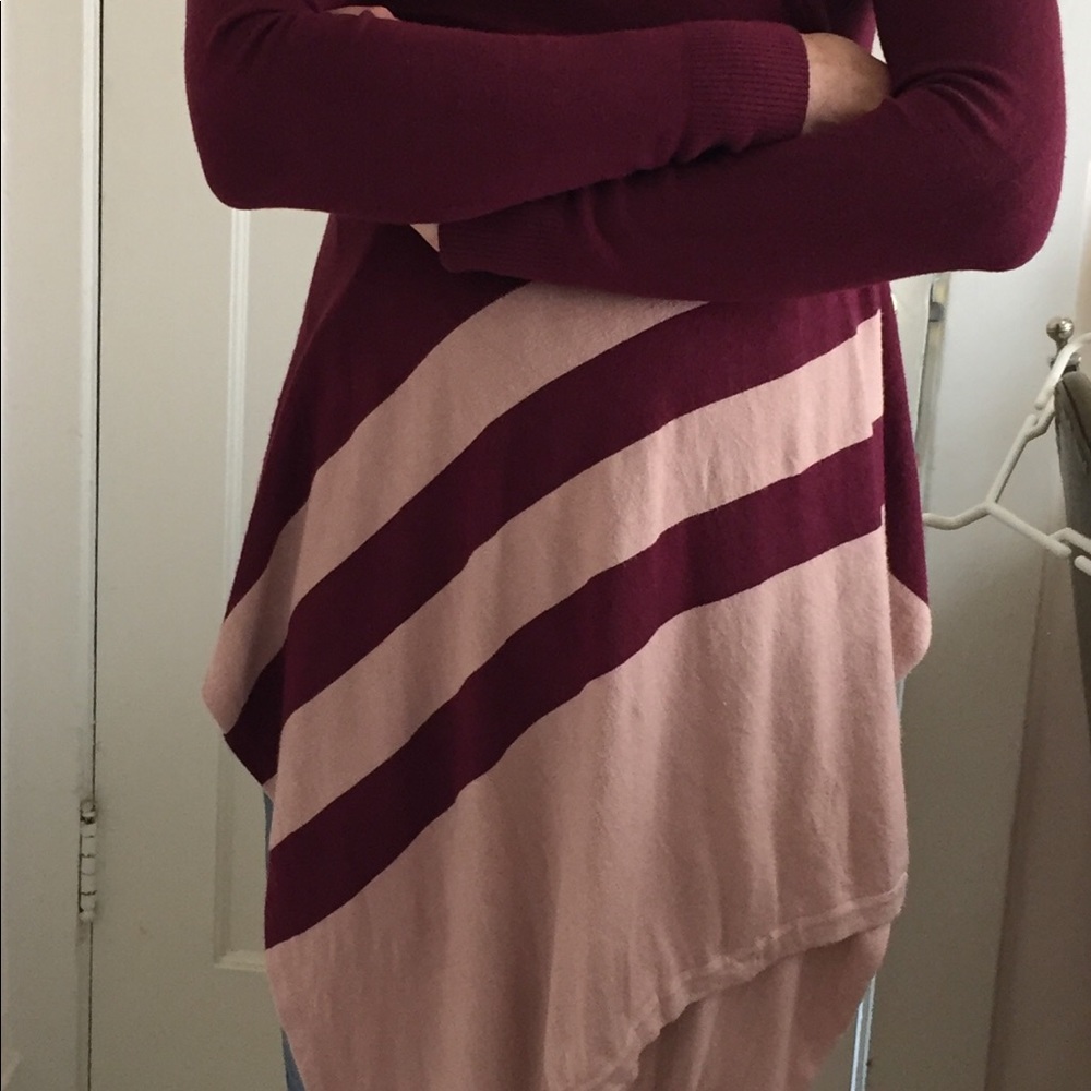 Burgundy and beige sweater wrap